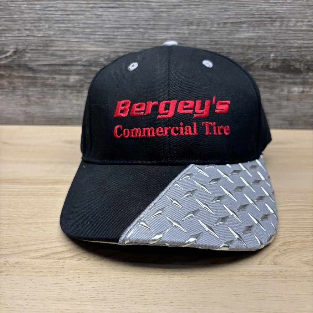 Bergey's Commercial Tire Hat Cap Strap Back Black Diamond Plate Mens Advertising